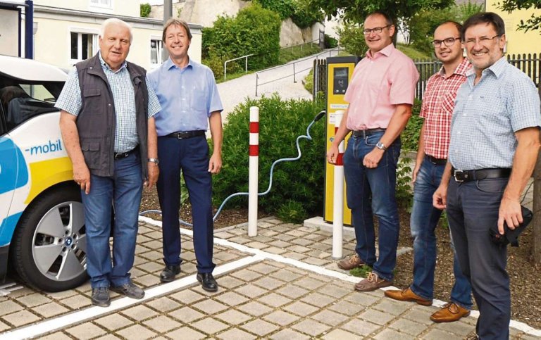 Gruppenfoto bei der Inbetriebnahme der E-Ladesäule in der Schulgasse